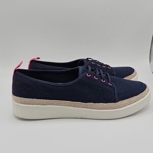Vionic Jovie navy blue canvas sneakers with espadrille and pink accents size 9.5